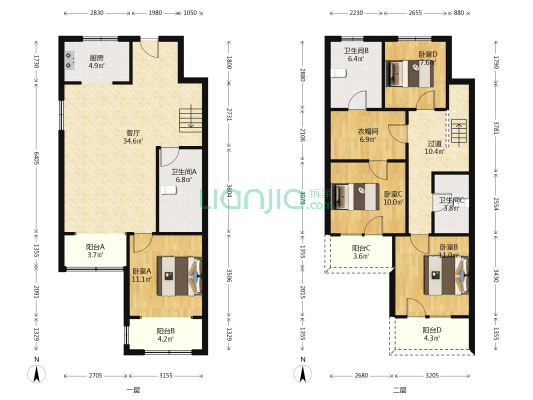 上叠 南北通透无遮挡 有电梯出行方便-户型图