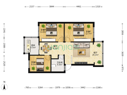 西华小区秋韵里 3室2厅1卫 82平方