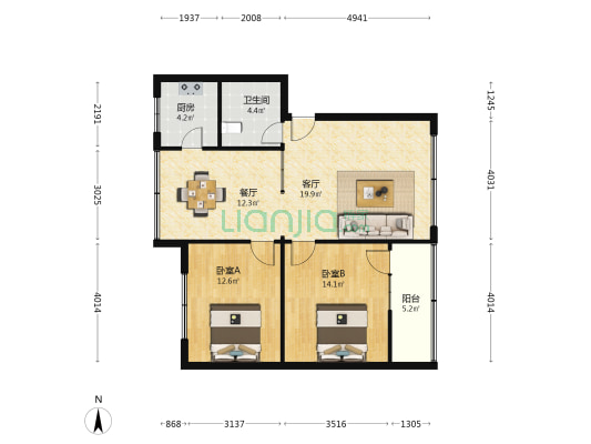 农技中心 2室2厅1卫 88平方