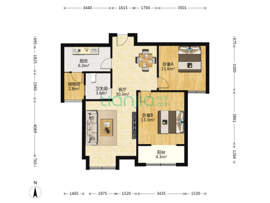 黄金99御园 2室1厅1卫 95平方