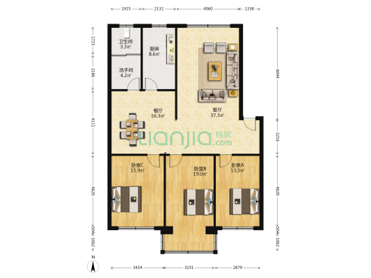 军安小区(绿园区) 3室2厅2卫 143平方