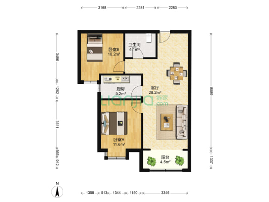 保利西悦春天 2室1厅1卫 88平方