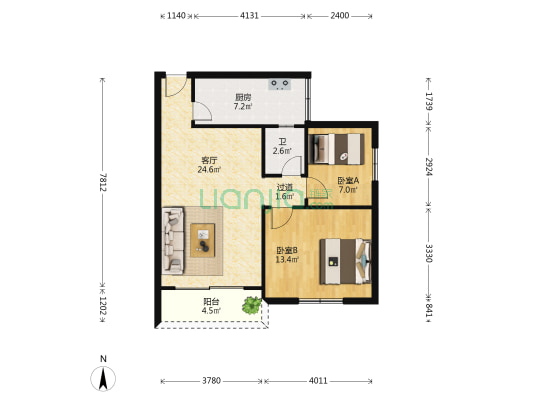 东逸轩 2室1厅1卫 75平方