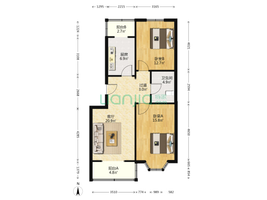 四季花苑 2室1厅1卫 90平方