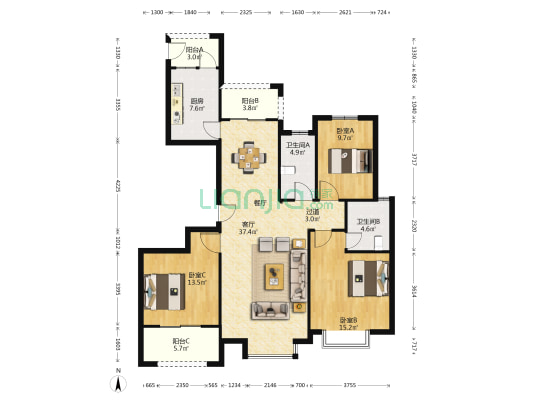 恒一雅居 3室1厅2卫 141平方