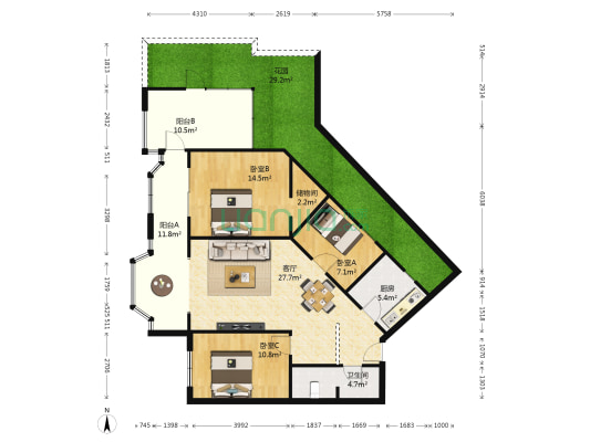 金海岸公寓 3室1厅1卫 109平方