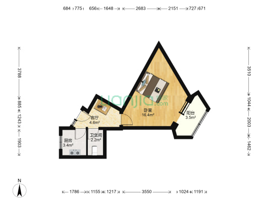砖角楼南里 1室1厅1卫 39平方