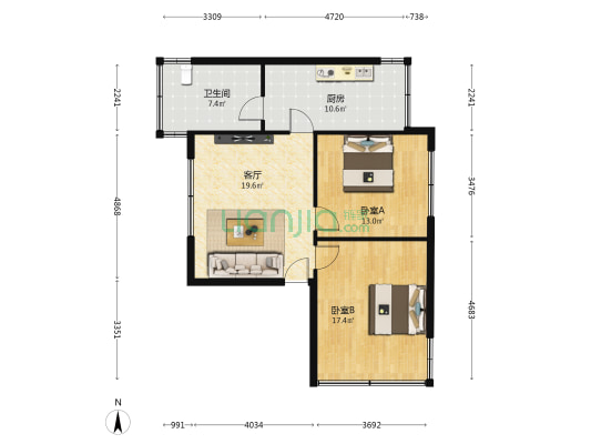 新添大道南段247号 2室1厅1卫 78平方