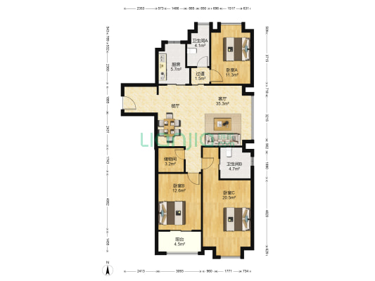 景枫凤凰台 3室1厅2卫 137平方