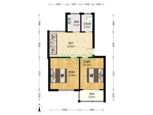 政六街14号 2室1厅1卫 60平方