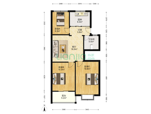 太平桥社区 3室1厅1卫 96平方