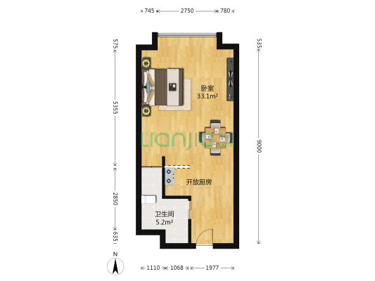 晋合公寓 1室0厅1卫 50平方