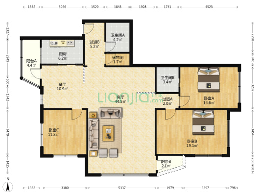 西一街 3室2厅2卫 148平方