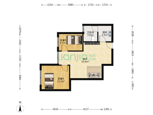 富华楼 2室1厅1卫 60平方