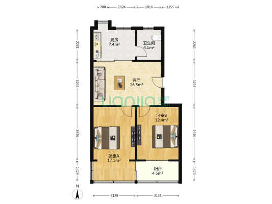 江西新华印刷厂住宅小区 2室1厅1卫 74平方