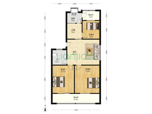 工委胡同家属楼 3室1厅1卫 120平方