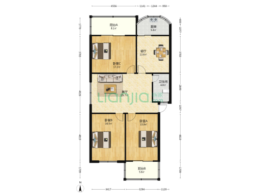 颍河西路 3室2厅1卫 125平方