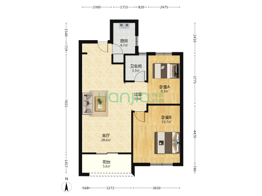 成功雅苑 2室1厅1卫 93平方