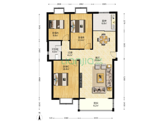 富泰花园 3室1厅1卫 112平方