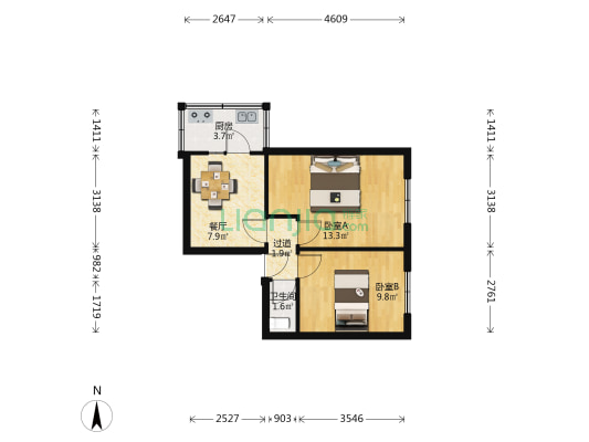 红旗巷 2室1厅1卫 52平方