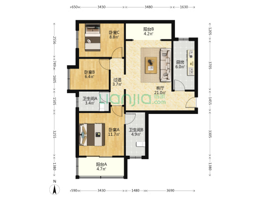 潮白馨居 3室1厅2卫 104平方