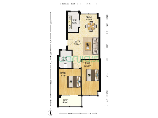 时代广厦 2室2厅1卫 71平方