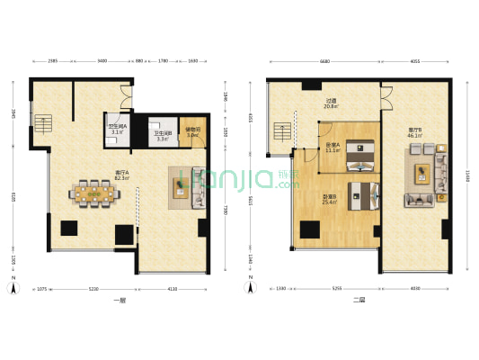 富阳财富中心 2室2厅2卫 80平方