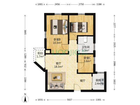 维多利花园 3室1厅1卫 69平方