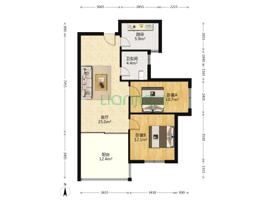 深蓝艺墅 2室1厅1卫 89平方