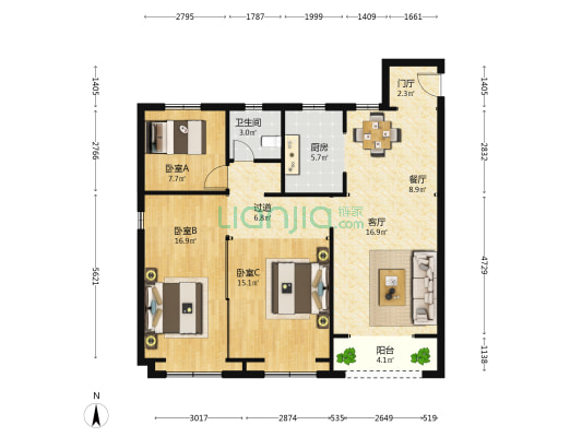 新城悦隽公园里 3室2厅1卫 117平方
