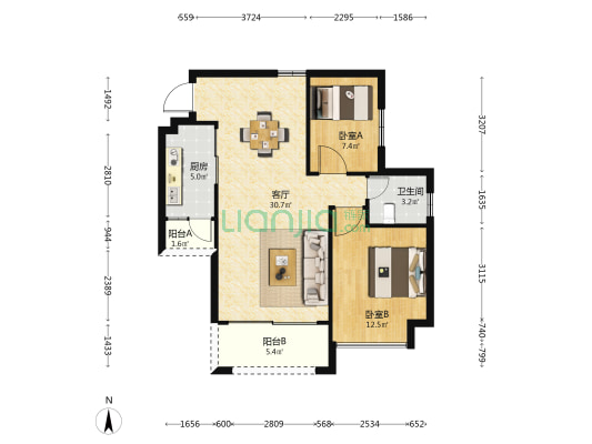昕景豪庭 2室1厅1卫 85平方