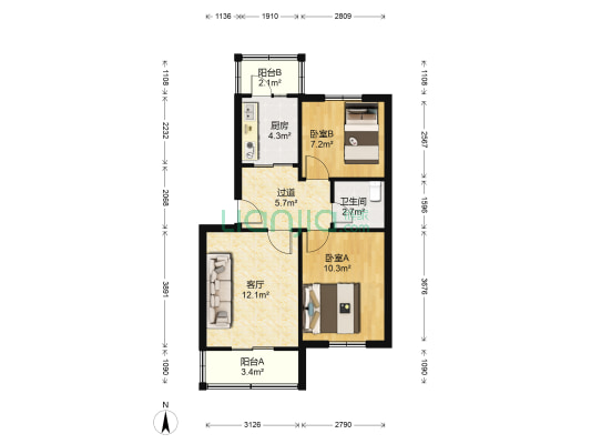 光明里 2室1厅1卫 65平方
