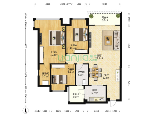 中澳翠湖居 3室2厅1卫 112平方