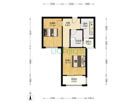 君莲幸福苑 2室0厅1卫 61平方