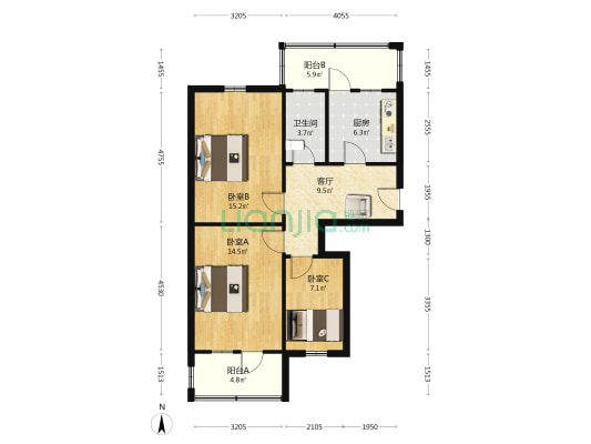农南二社区木材小区 3室1厅1卫 83平方