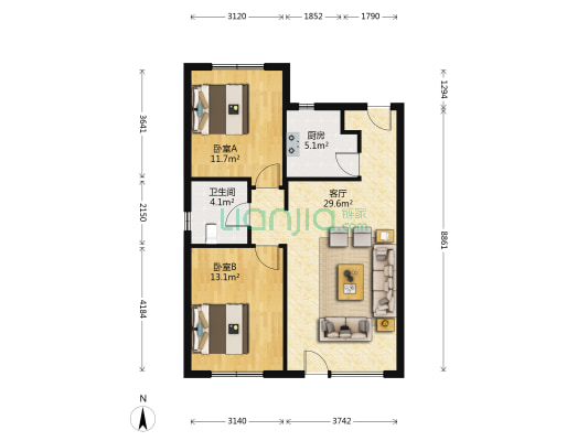 汇锦御江湾 2室1厅1卫 88平方