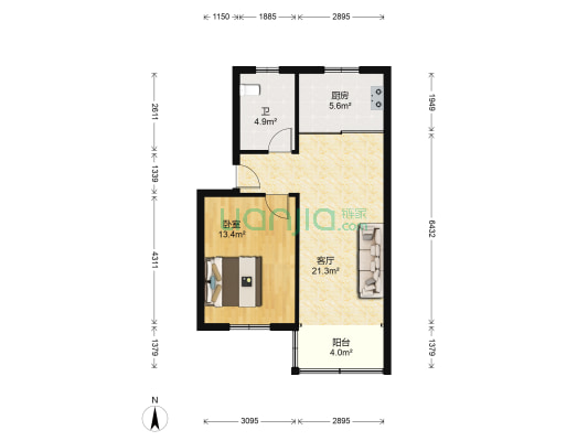 白马涧花园一区 1室1厅1卫 63平方