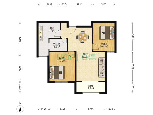 凤竹园 2室1厅1卫 85平方