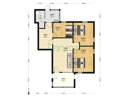 邮电局宿舍(龙丰) 3室2厅1卫 86平方