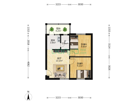 海城花苑 2室1厅1卫 53平方