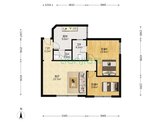 建行宿舍 2室1厅2卫 81平方