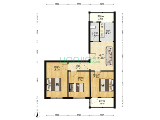 工行家属院 3室1厅1卫 73平方