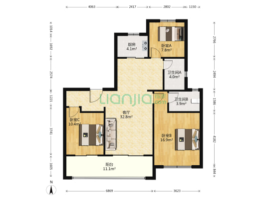 美的澜悦雅筑 3室1厅2卫 119平方