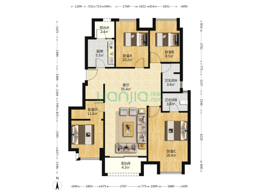 合景融创璟月台 4室1厅2卫 117平方