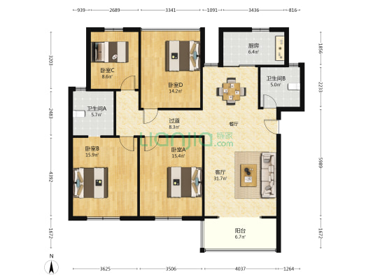 绿都古枫居 4室1厅2卫 140平方