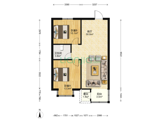 华懋大厦 2室1厅1卫 82平方