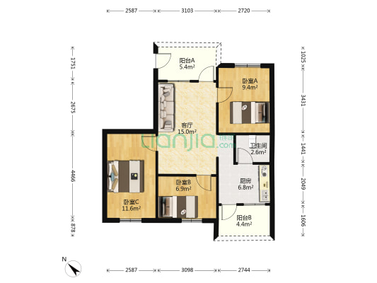东正新河北路 3室1厅1卫 65平方
