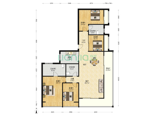 宝能郑州中心 4室1厅3卫 231平方