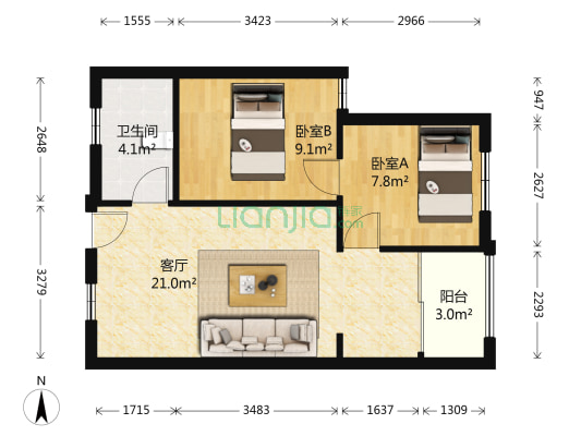 亲亲家园南区 2室1厅1卫 49平方