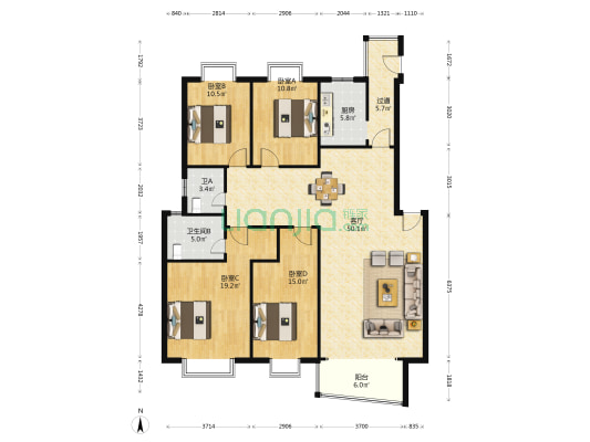 万鑫嘉园 4室1厅2卫 150平方